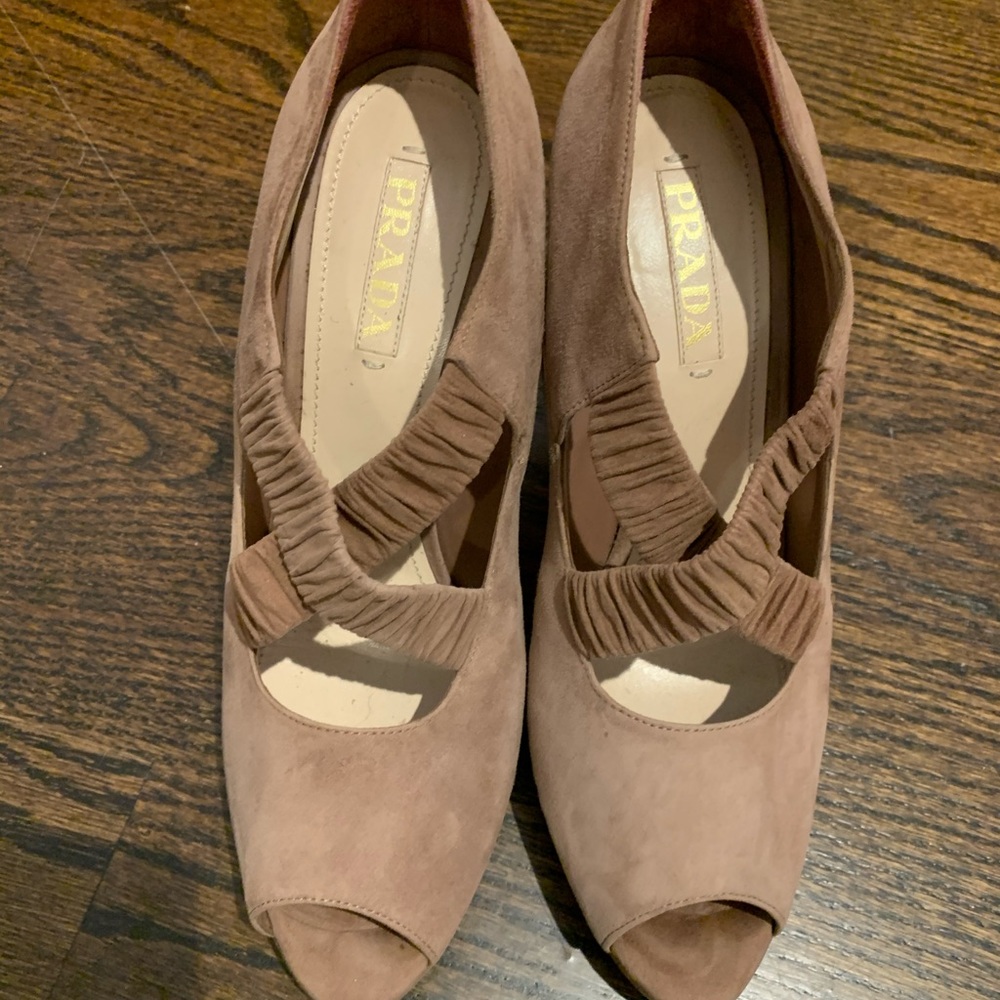 PRADA suede open toe 4” heels size 40 1/2 IT